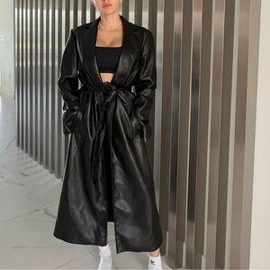 Faux leather trench coat
